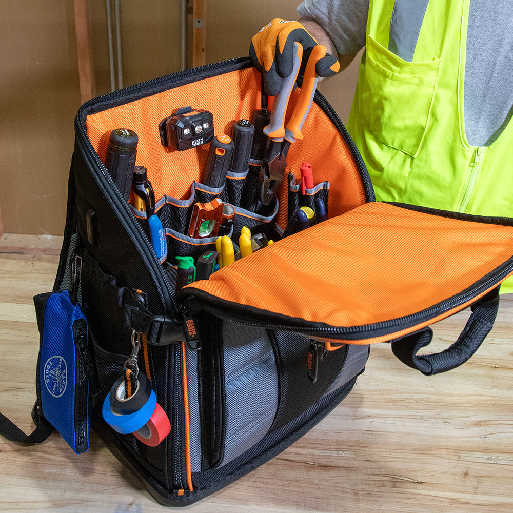 Klein Tradesman Pro Tool Station Tool Bag Backpack 62482 in use