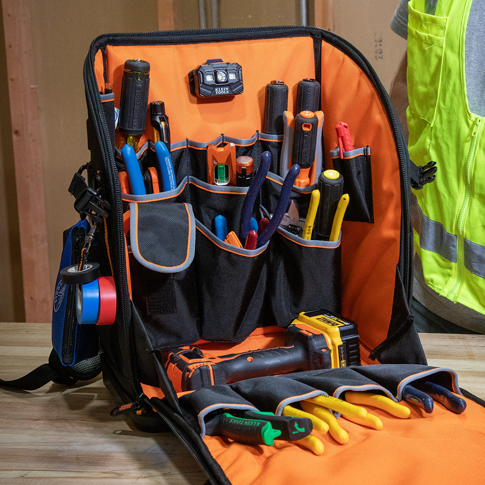 Klein Tradesman Pro Tool Station Tool Bag Backpack 62482 in use
