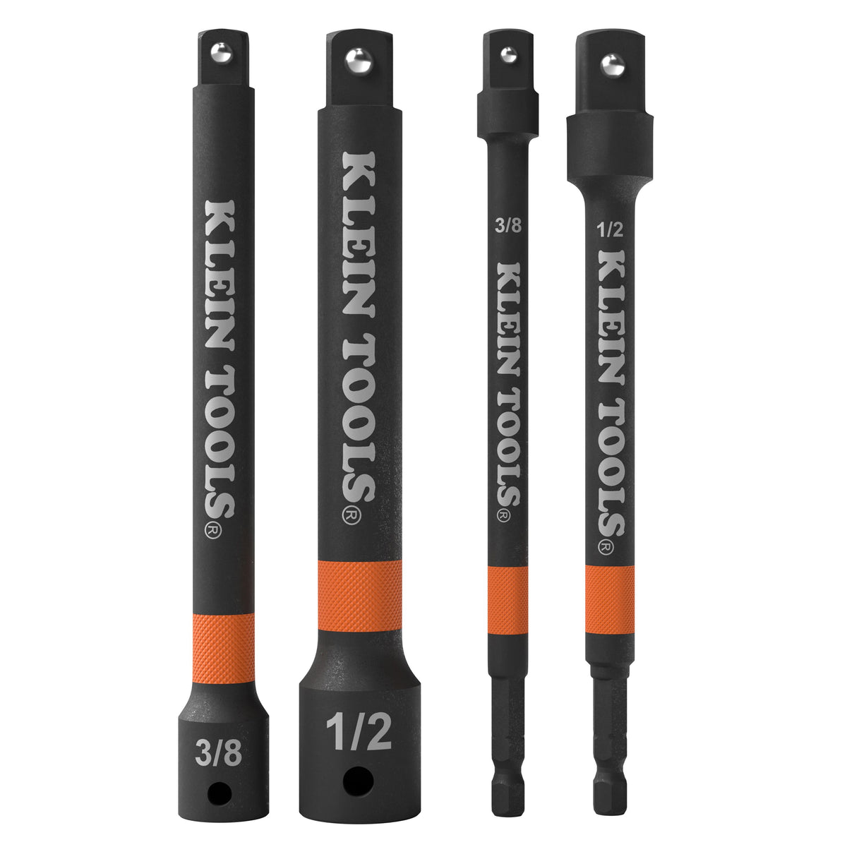 Klein Tools 65038A 6-inch impact socket extension bar set, two 3/8-inch and two 1/2-inch drive