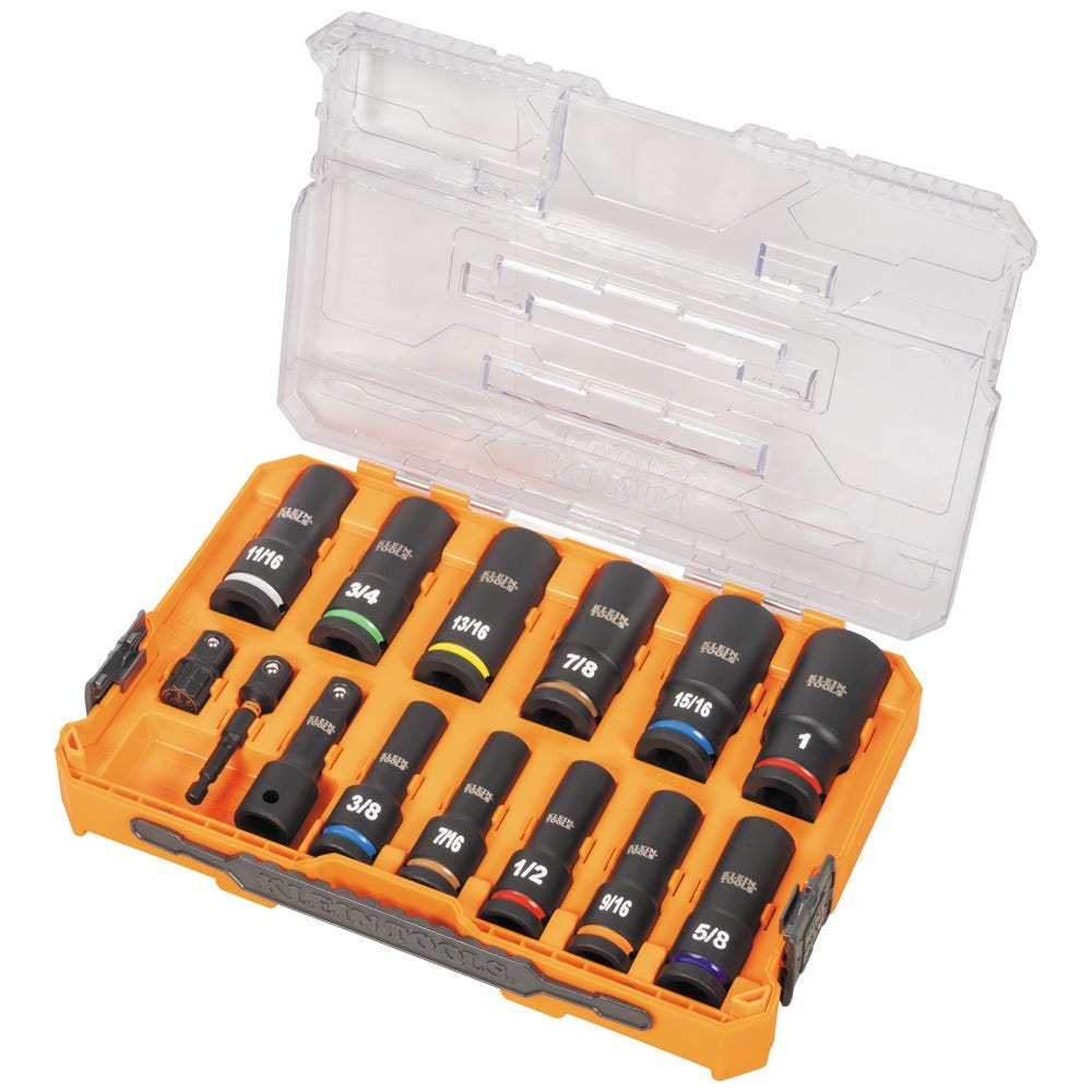 Klein 65111IMPCT  KNECT 1/2-in. Drive Deep Well Impact Socket Set, SAE, 14-Piece