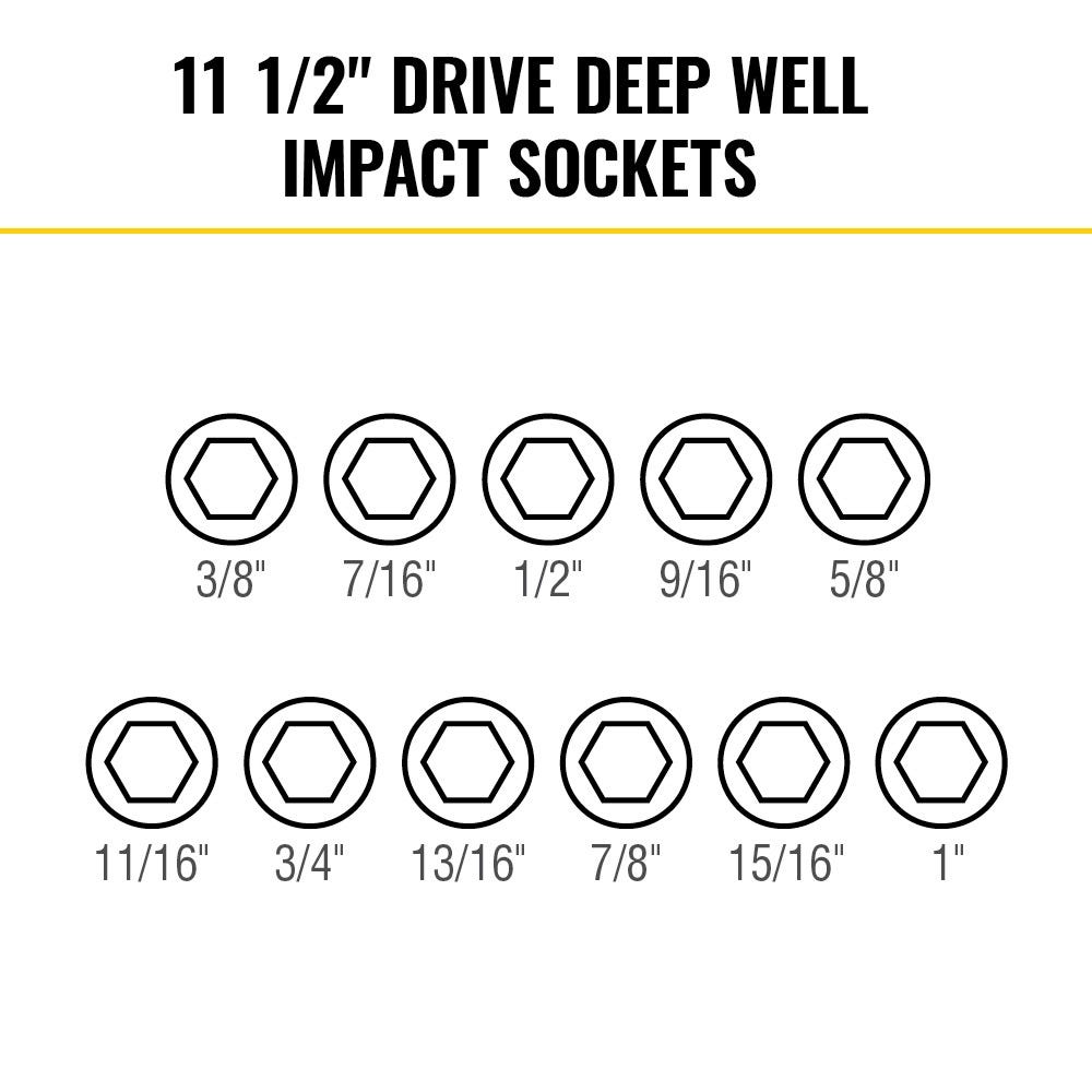 Klein 65111IMPCT  KNECT 1/2-in. Drive Deep Well Impact Socket Set, SAE, 14-Piece