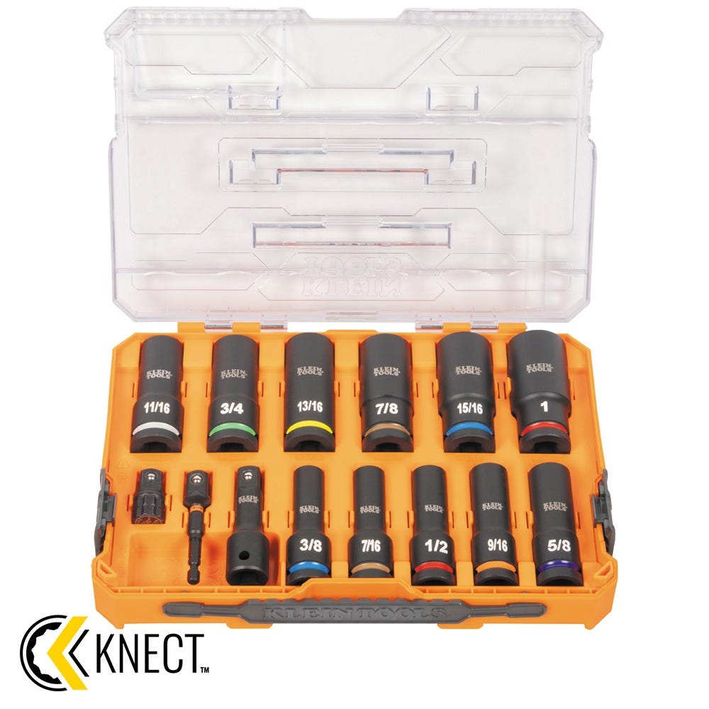 Klein 65111IMPCT  KNECT 1/2-in. Drive Deep Well Impact Socket Set, SAE, 14-Piece