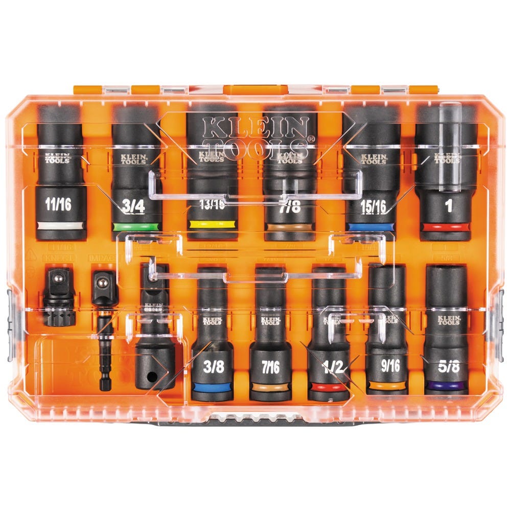 Klein 65111IMPCT  KNECT 1/2-in. Drive Deep Well Impact Socket Set, SAE, 14-Piece