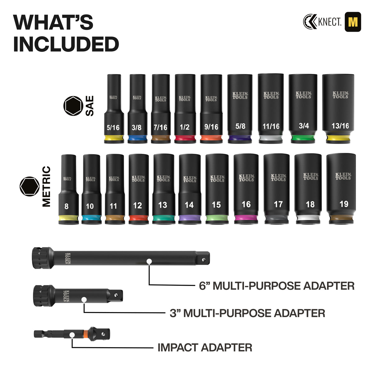 Klein KNECT Deep-Well Impact Socket Set SAE and Metric 65121IMPCT feature