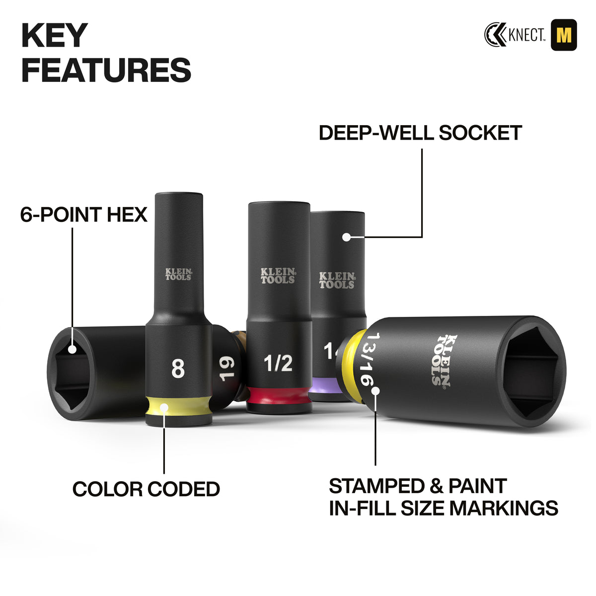 Klein KNECT Deep-Well Impact Socket Set SAE and Metric 65121IMPCT feature