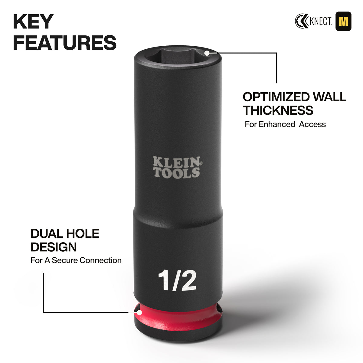 Klein KNECT Deep-Well Impact Socket Set SAE and Metric 65121IMPCT feature