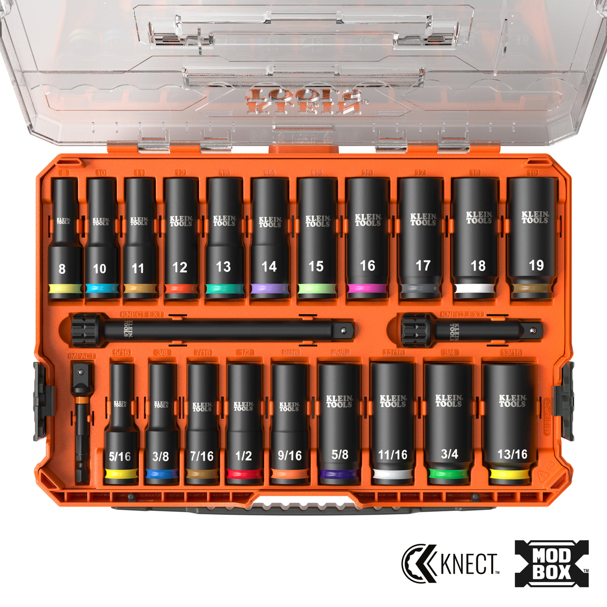 Klein KNECT Deep-Well Impact Socket Set SAE and Metric 65121IMPCT