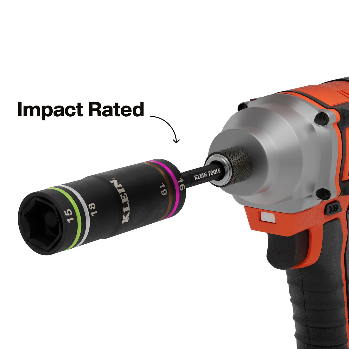 Klein Tools 6513MQS deep well impact socket on a large metric bolt with extended threads