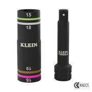 Klein Tools 6513MQS KNECT Quad-4 large metric impact flip socket, 15, 16, 18 and 19 mm, with adapter