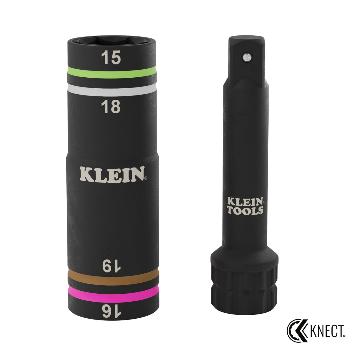 Klein Tools 6513MQS KNECT Quad-4 large metric impact flip socket, 15, 16, 18 and 19 mm, with adapter