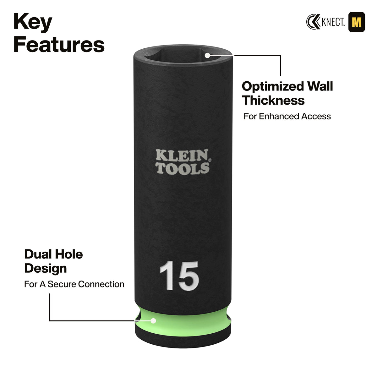 Klein Tools 65148HD impact sockets with color-coded painted rings and white-filled stamped size markings