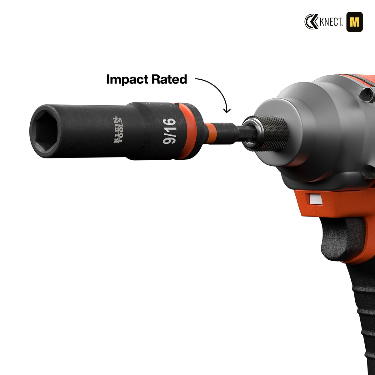 Klein Tools 65148HD 3-inch 1/4-inch hex to 3/8-inch square impact adapter on an impact driver