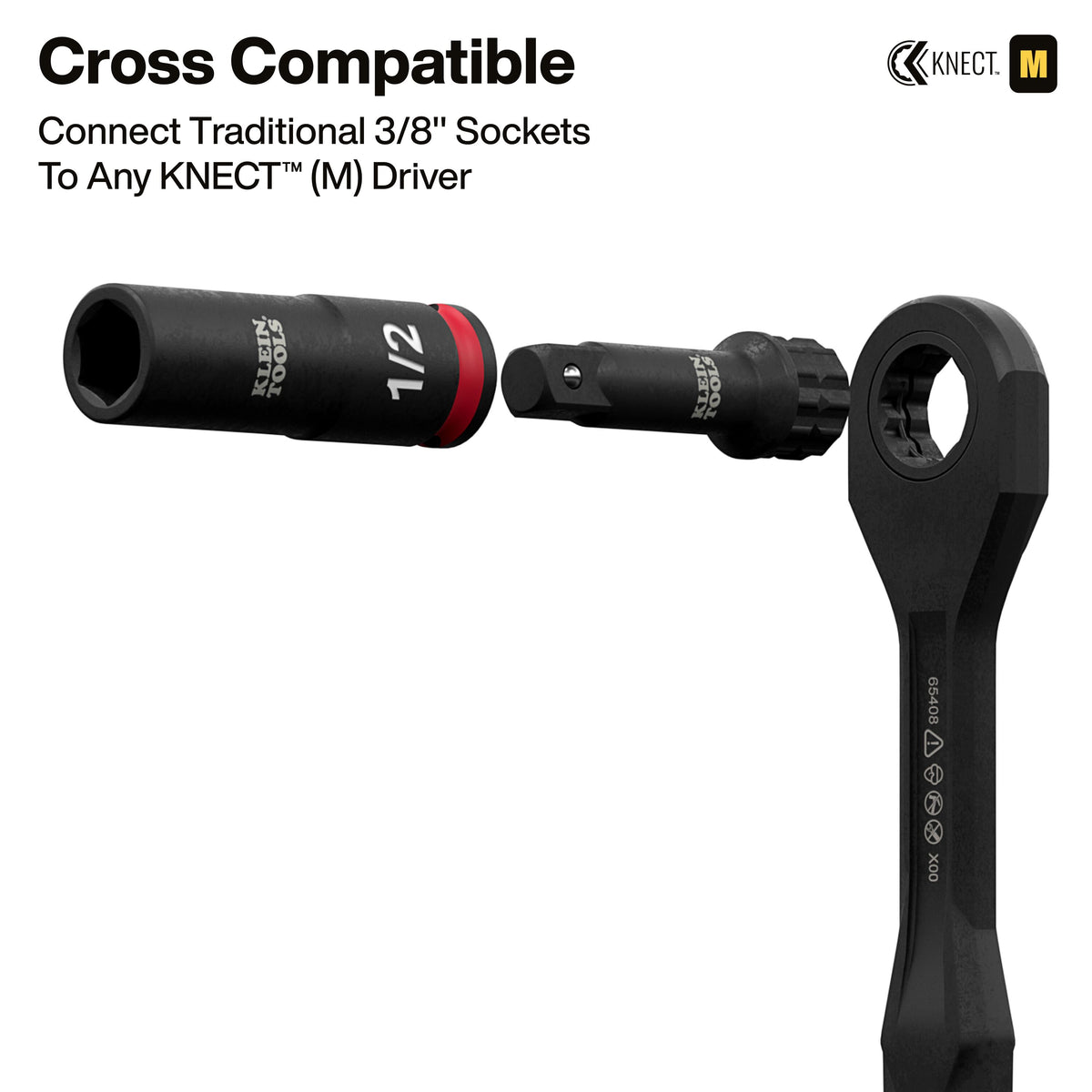 Klein Tools 65148HD locking swivel adapter reaching a fastener in a confined space