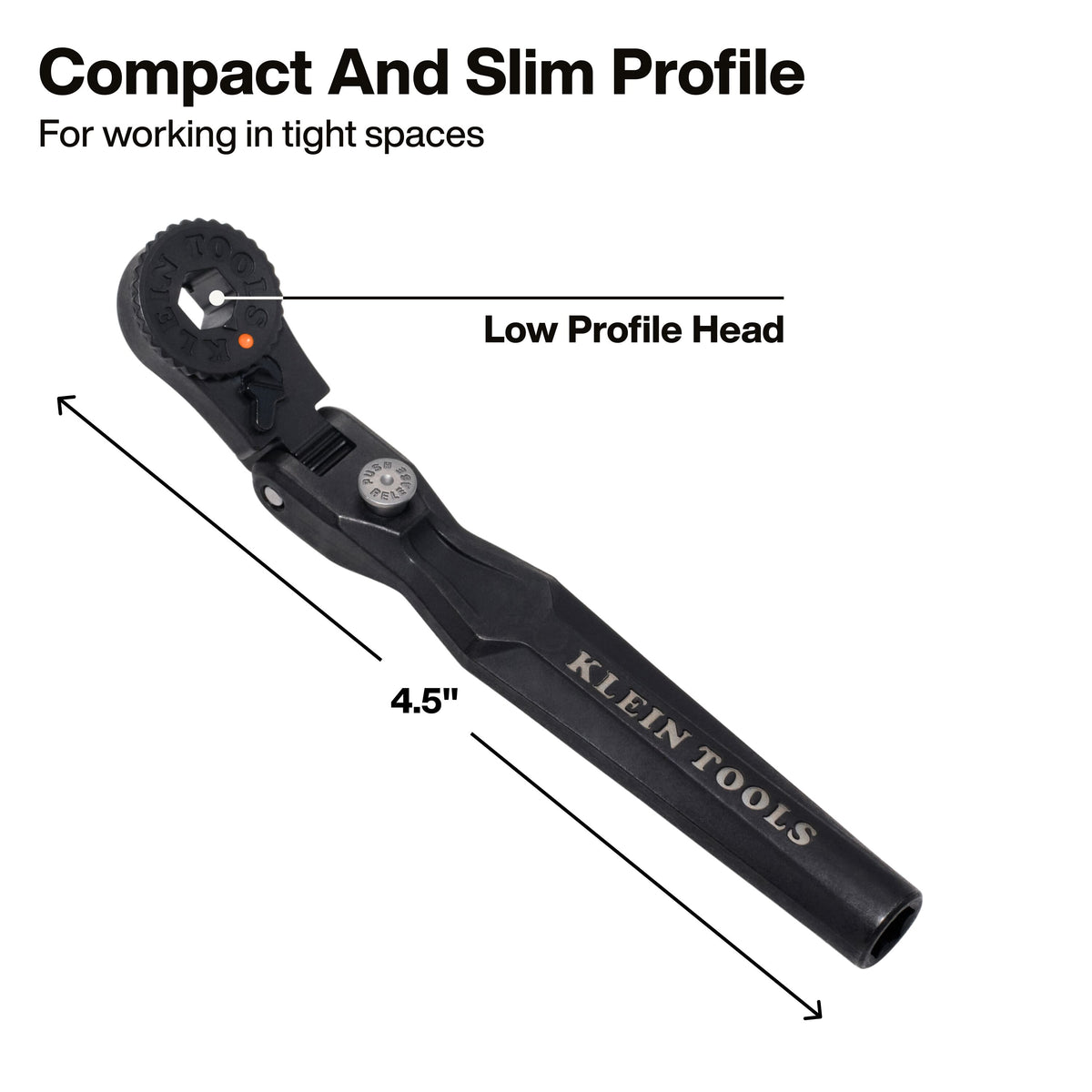 Klein Tools 65200F micro ratchet with 1/4-inch square drive adapter for sockets
