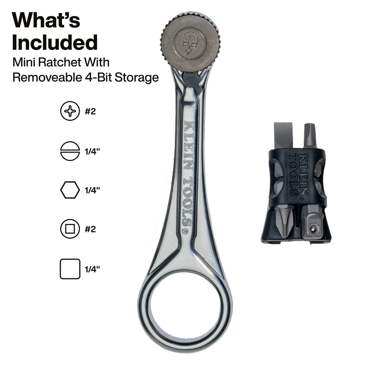 Klein Tools 65200MAG magnetic mini ratchet transferring magnetism through the bit to hold a screw