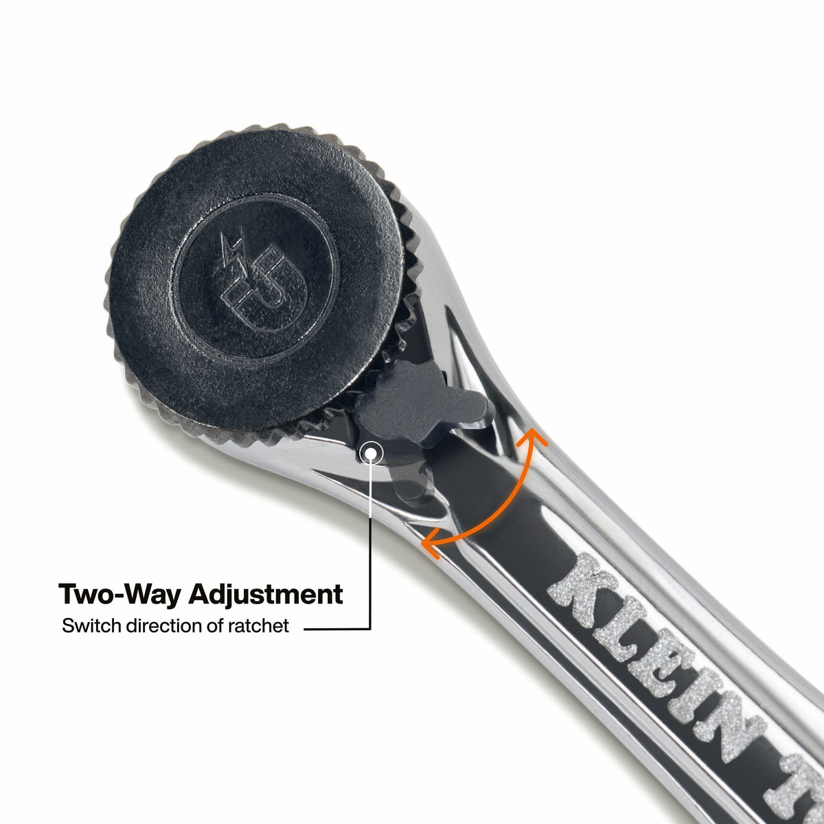 Klein Tools 65200MAG 90-tooth low-profile gear head turning a fastener in a tight space