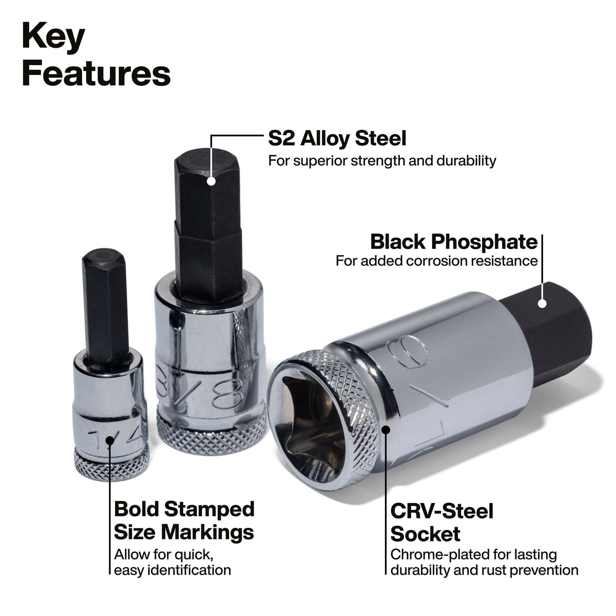 Klein Knurled Hex Bit Socket Set SAE 65213HEX feature