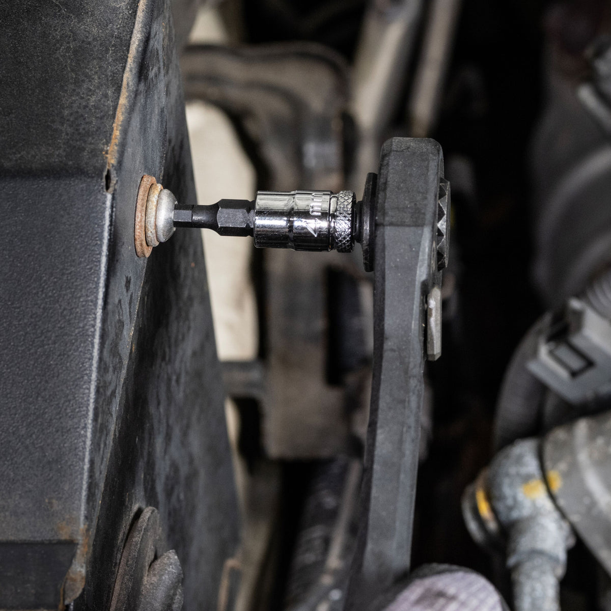 Klein Knurled Hex Bit Socket Set, Metric in use driving fasteners