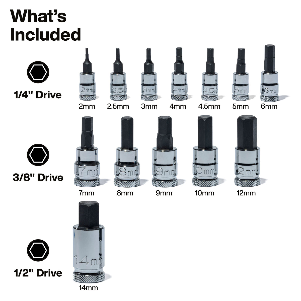 Klein 65213HEXM metric knurled hex bit socket set detail