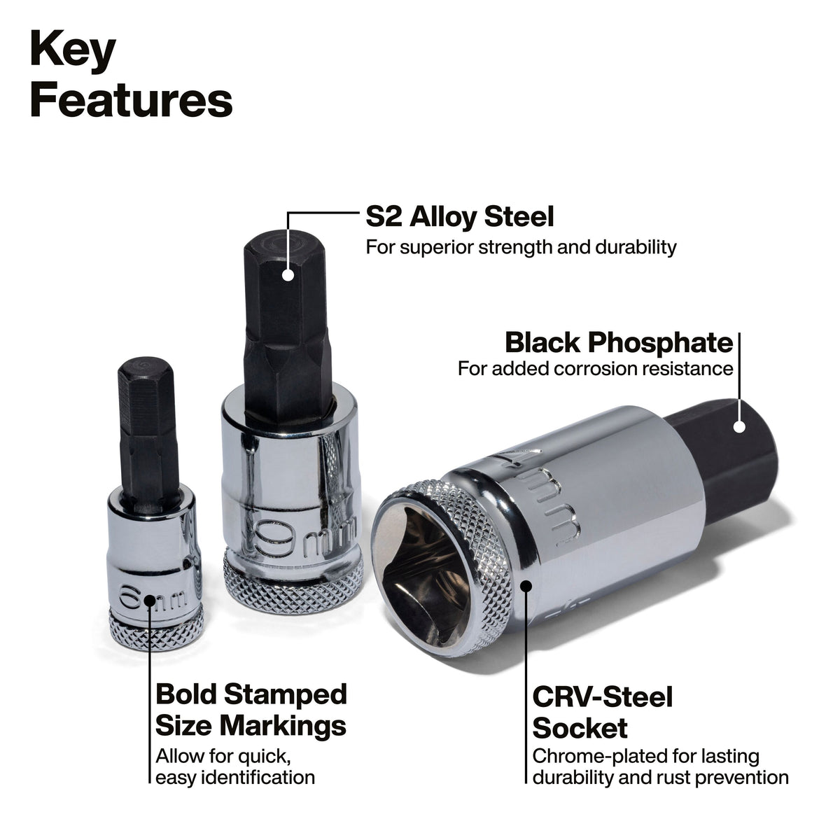 Klein 65213HEXM metric knurled hex bit socket set detail