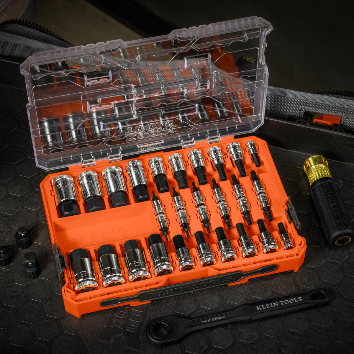 Klein Knurled Hex Bit Socket Set in use driving fasteners