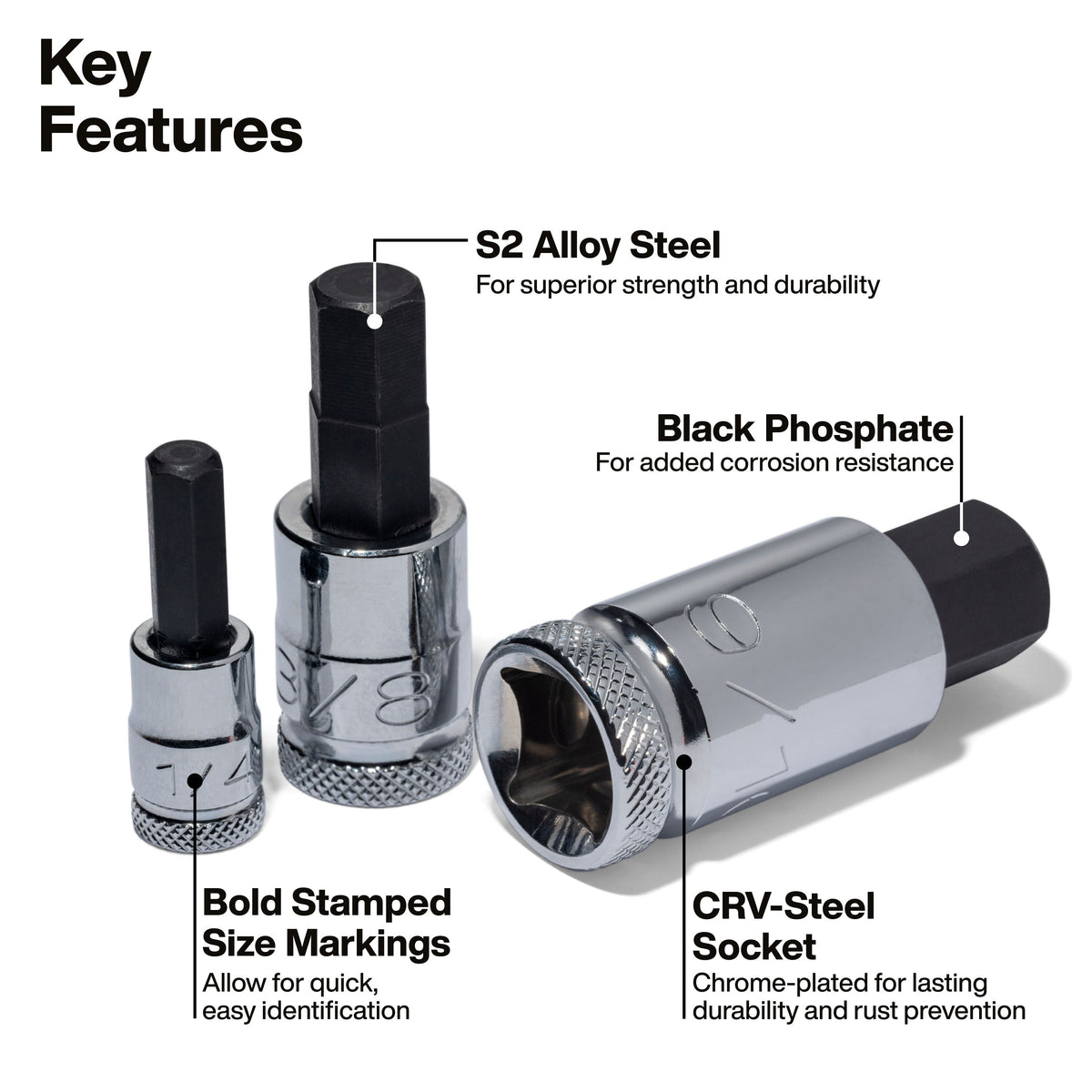 Klein 65233HEX knurled hex bit socket set detail