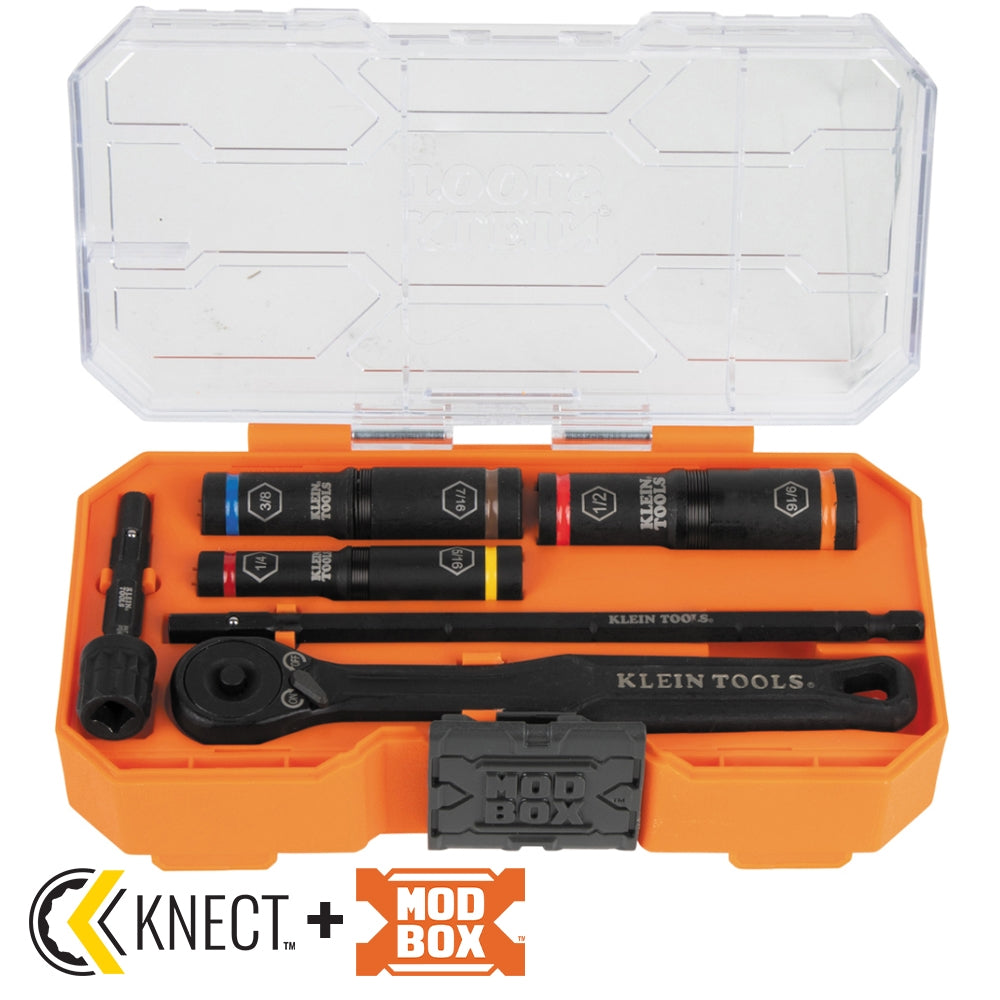Klein Tools 65238 KNECT Essential 7-Piece Deep-Well Heavy-Duty Flip Socket Set, SAE
