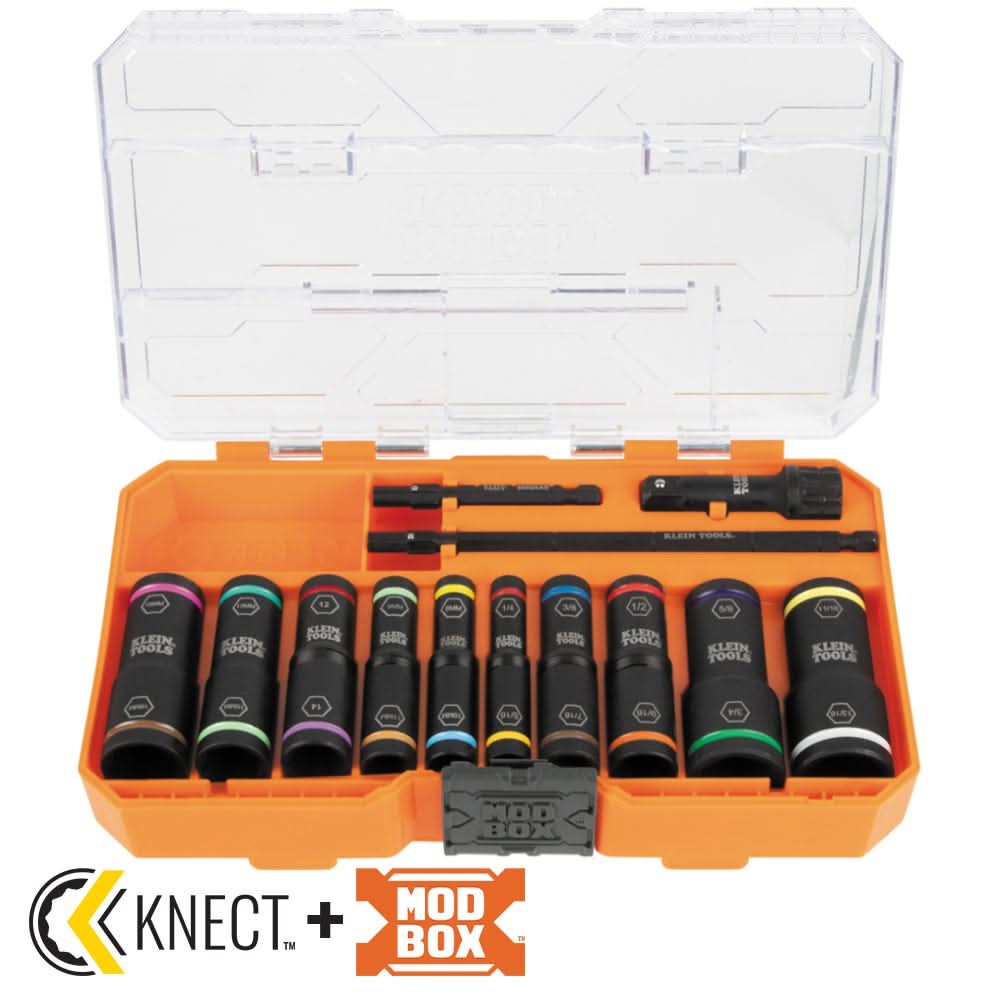 Klein Tools 65239 KNECT Flip-20 13-Piece Impact Socket Set, SAE/Metric