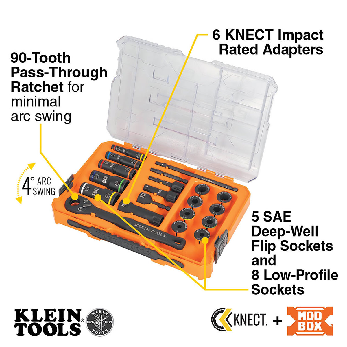 Klein 65240 KNECT flip socket set detail