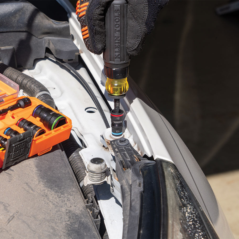 Klein Flip-16 flip socket screwdriver set in use