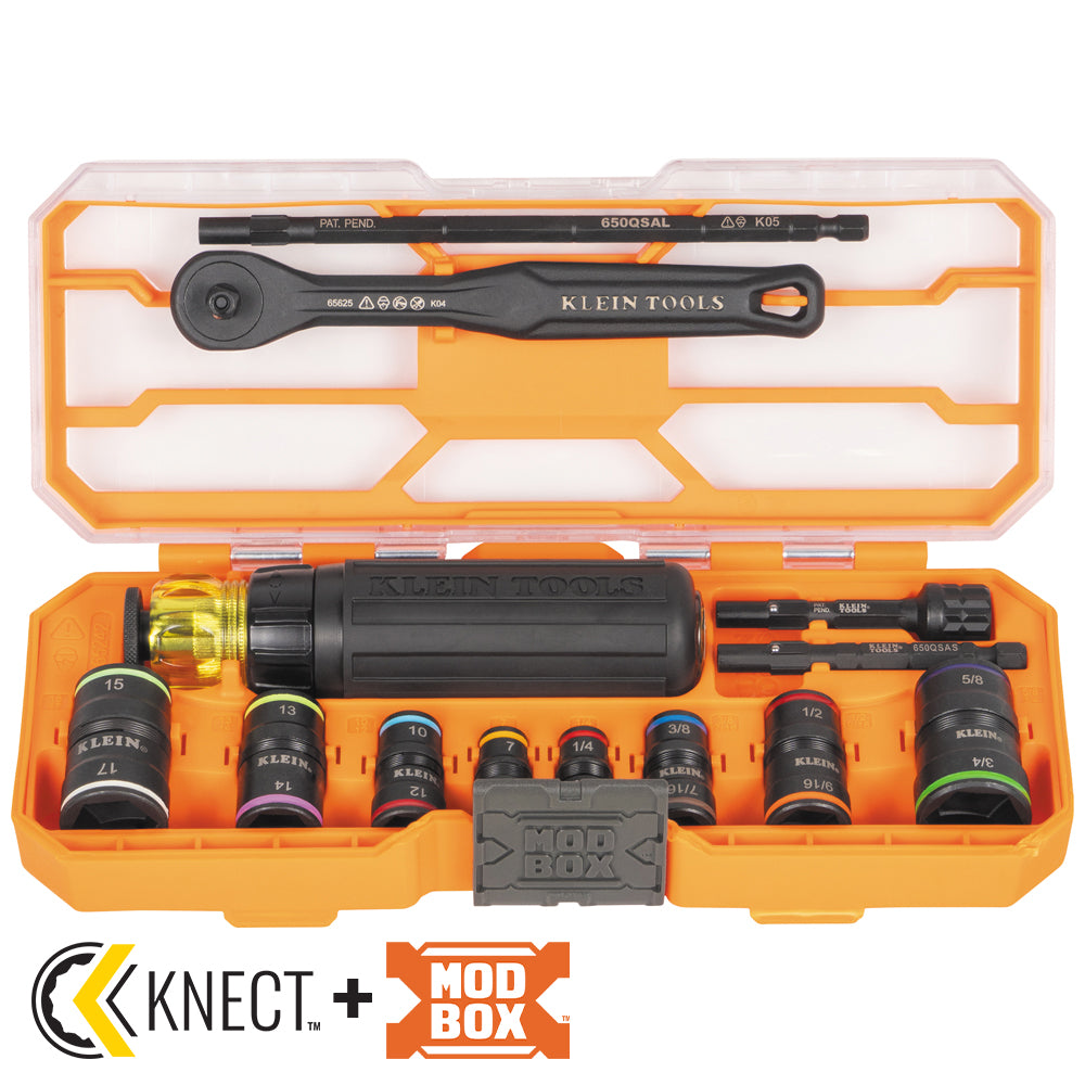Klein Flip-16 KNECT Ratcheting Impact Flip Socket Screwdriver Set in case