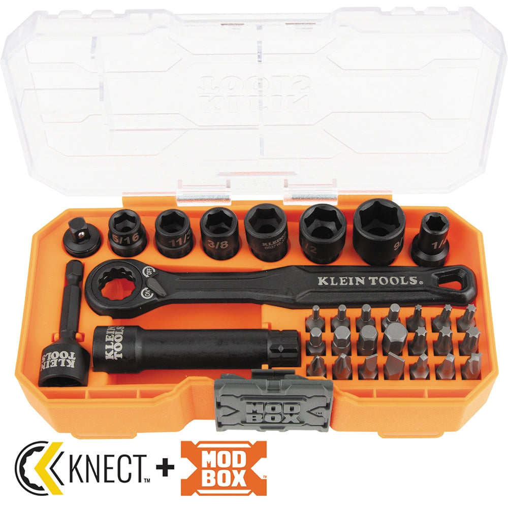 Klein Tools 65300 KNECT 32-Piece 1/4-Inch Drive Impact-Rated Pass Through Socket Set, SAE