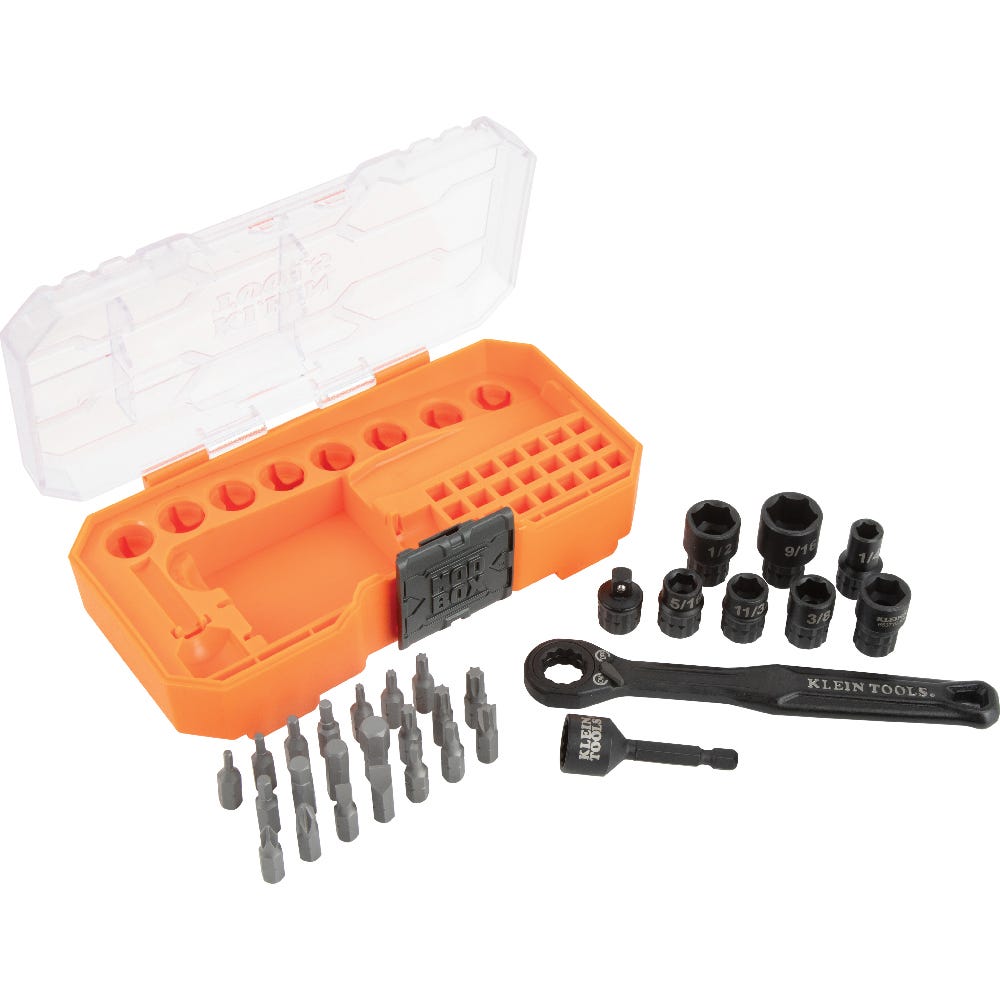 Klein Tools 65300 KNECT 32-Piece 1/4-Inch Drive Impact-Rated Pass Through Socket Set, SAE