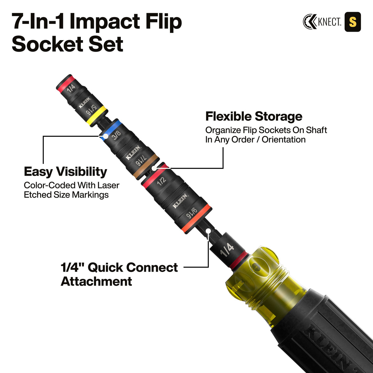 Klein Tools 65301KNECT color-coded rings for quick socket size identification
