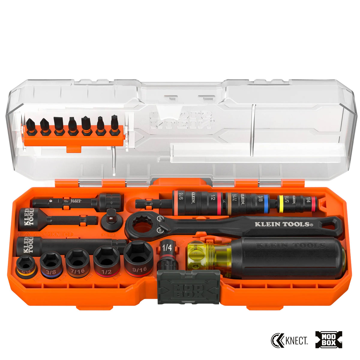 Klein Tools 65301KNECT 23-piece SAE KNECT pass-through and flip socket starter set in MODbox case
