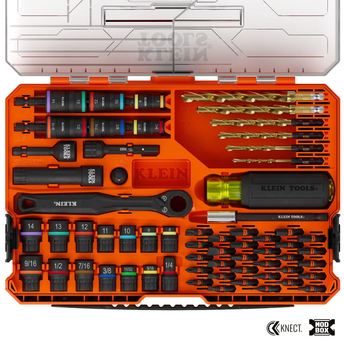 Klein Tools 65304KNECT 65-piece impact-rated drill and driver combo set in MODbox accessory case