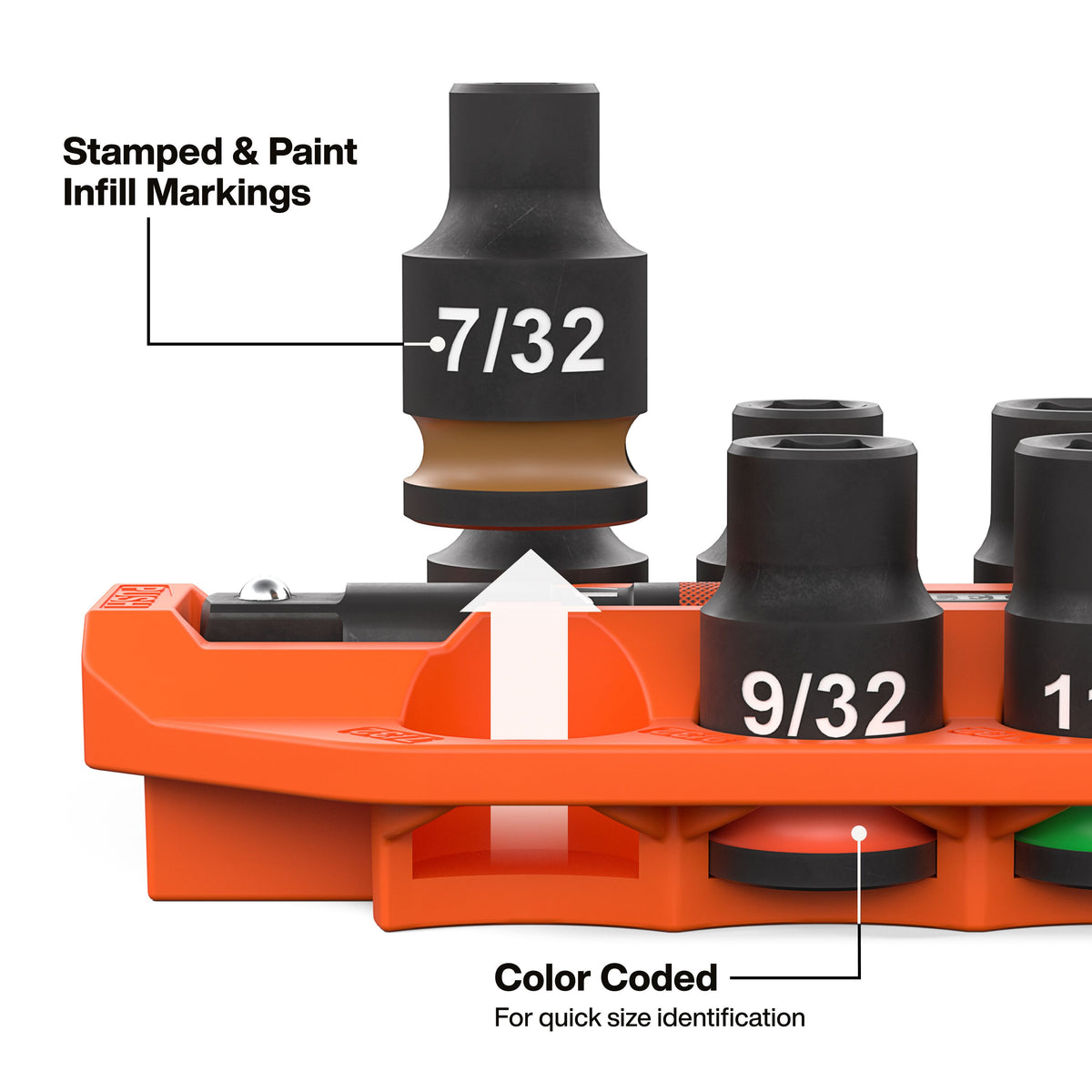 Klein Tools 65309HD color-coded rings and stamped size markings with paint infill