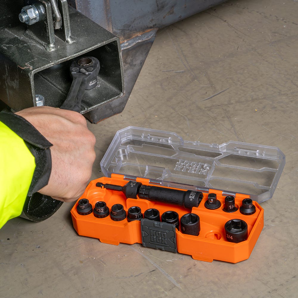 Klein Tools 65400 15-Piece KNECT 3/8 in. Drive Impact Rated Pass Through SAE Socket Set