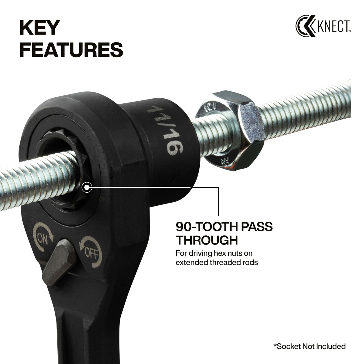 Klein 65408ADP 90-tooth pass through ratchet head for hex nuts on threaded rod