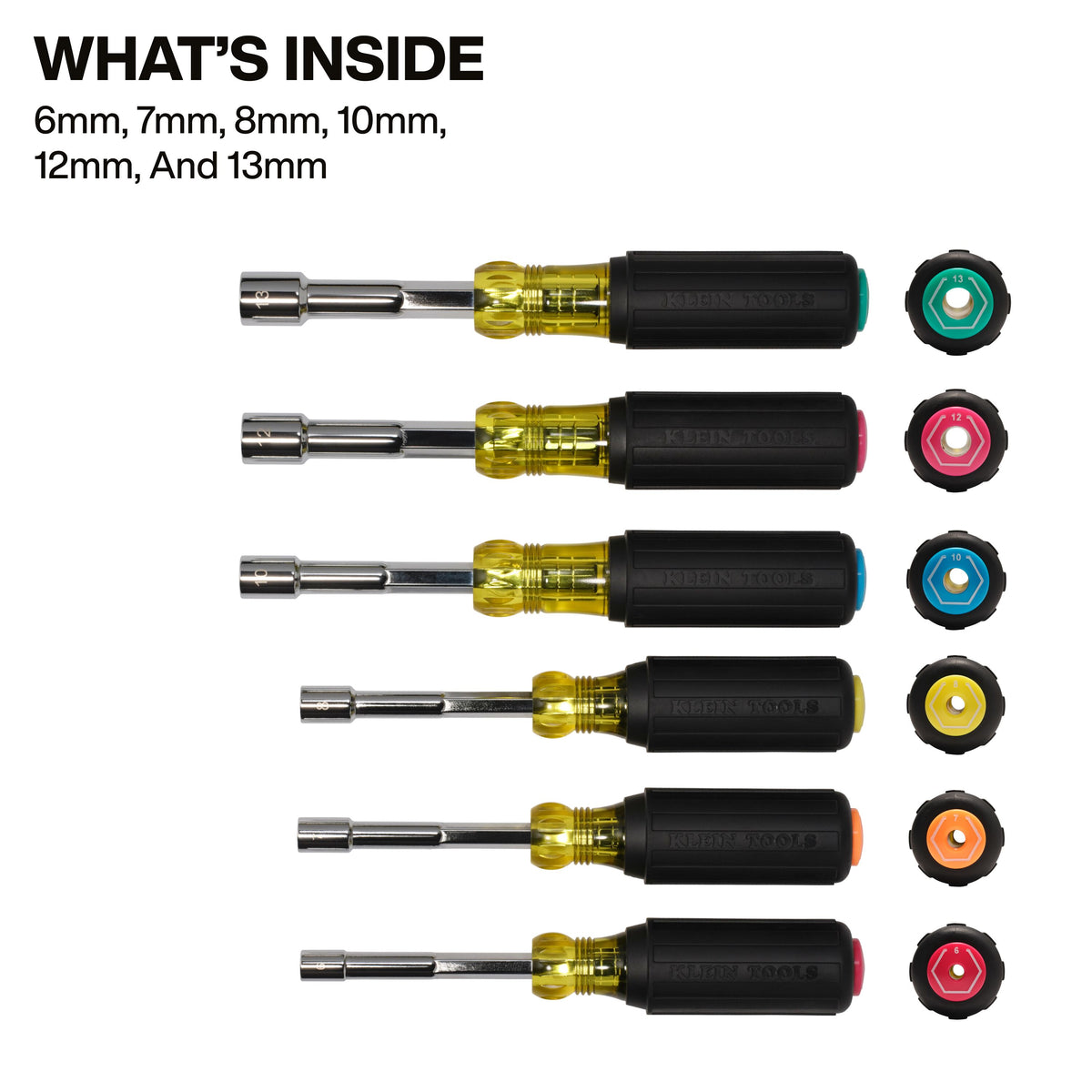 Klein Metric Color-Coded Hollow-Shaft Heavy-Duty Nut Driver Set, 6 Pieces (65456M)