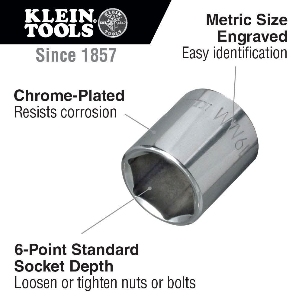 Klein Tools 65908 8 mm Metric 6-Point Socket - 3/8-Inch Drive