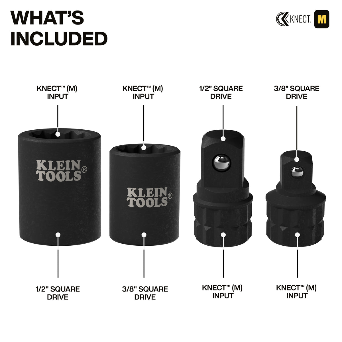 Klein 65KADP 3/8-in. and 1/2-in. impact-rated adapters for KNECT (M) pass-through sockets
