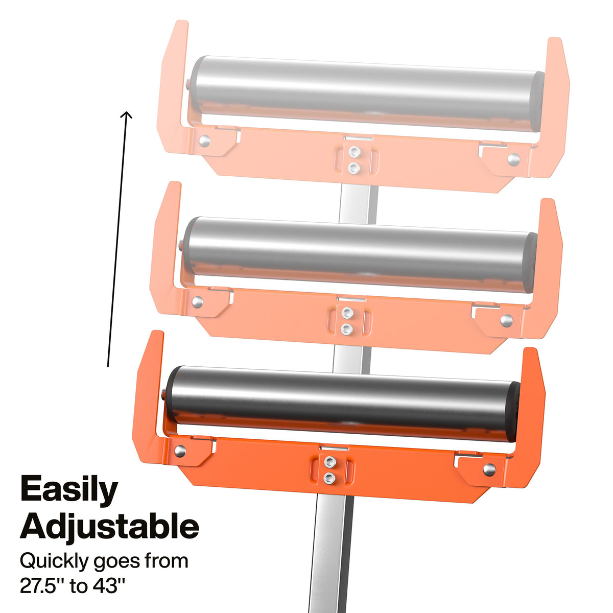 Klein Tools 66013 roller stand adjusting from 27-1/2 to 43 inches to match saw height