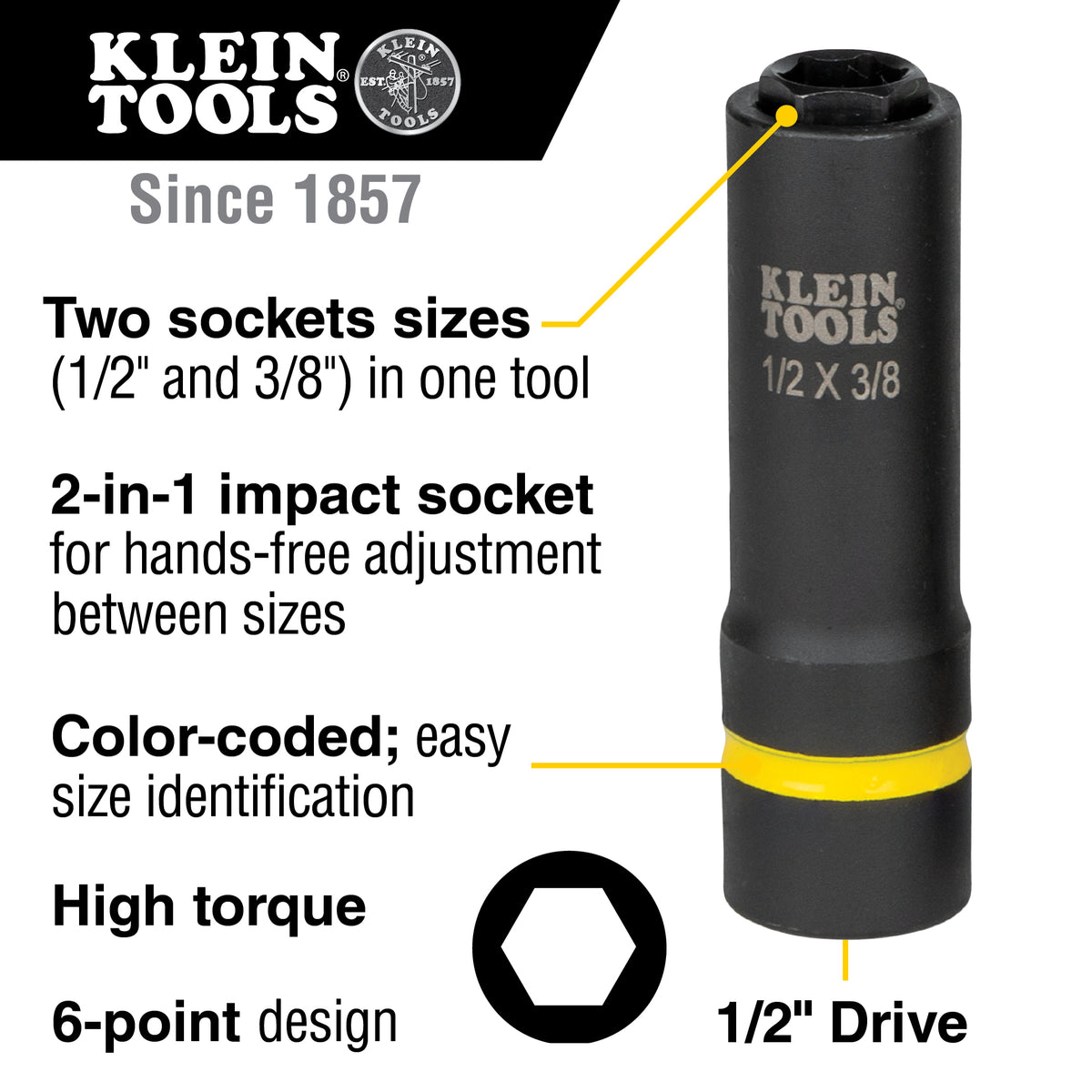 Klein 66061 impact socket with two coaxial spring-loaded hex sizes