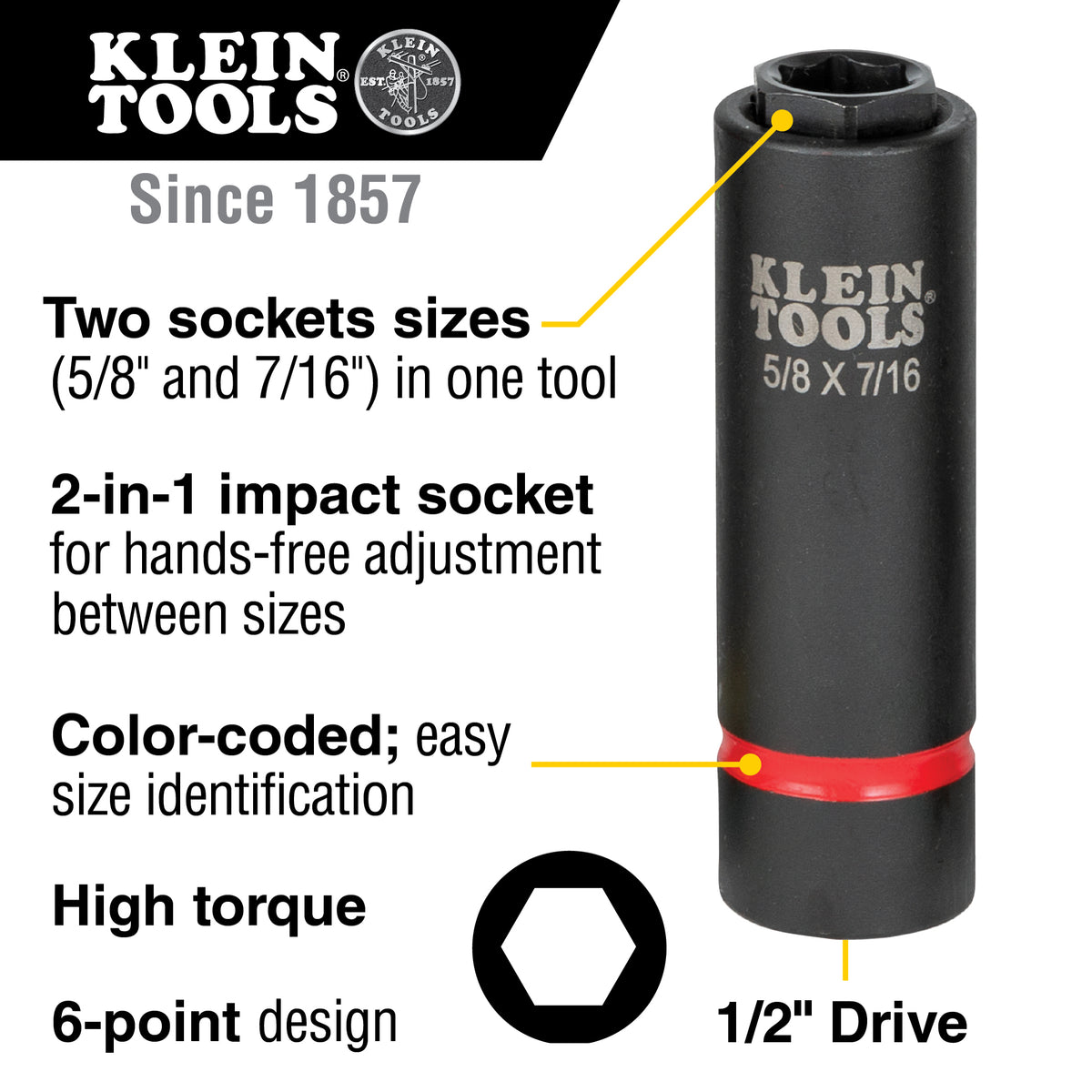 Klein 66062 impact socket with two coaxial spring-loaded hex sizes