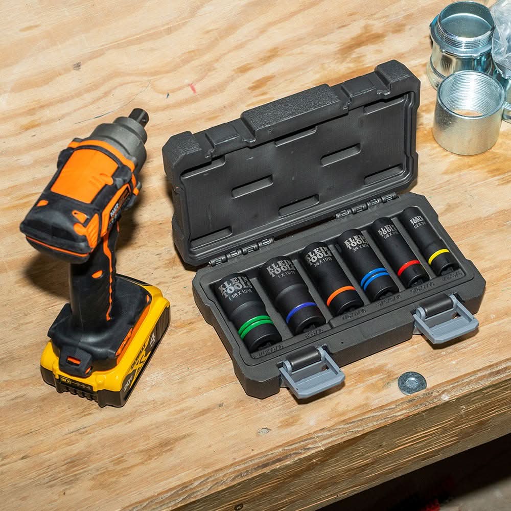 Klein Tools 66090 2-In-1 Slotted Impact Socket Set, 12-Point, 6-Piece