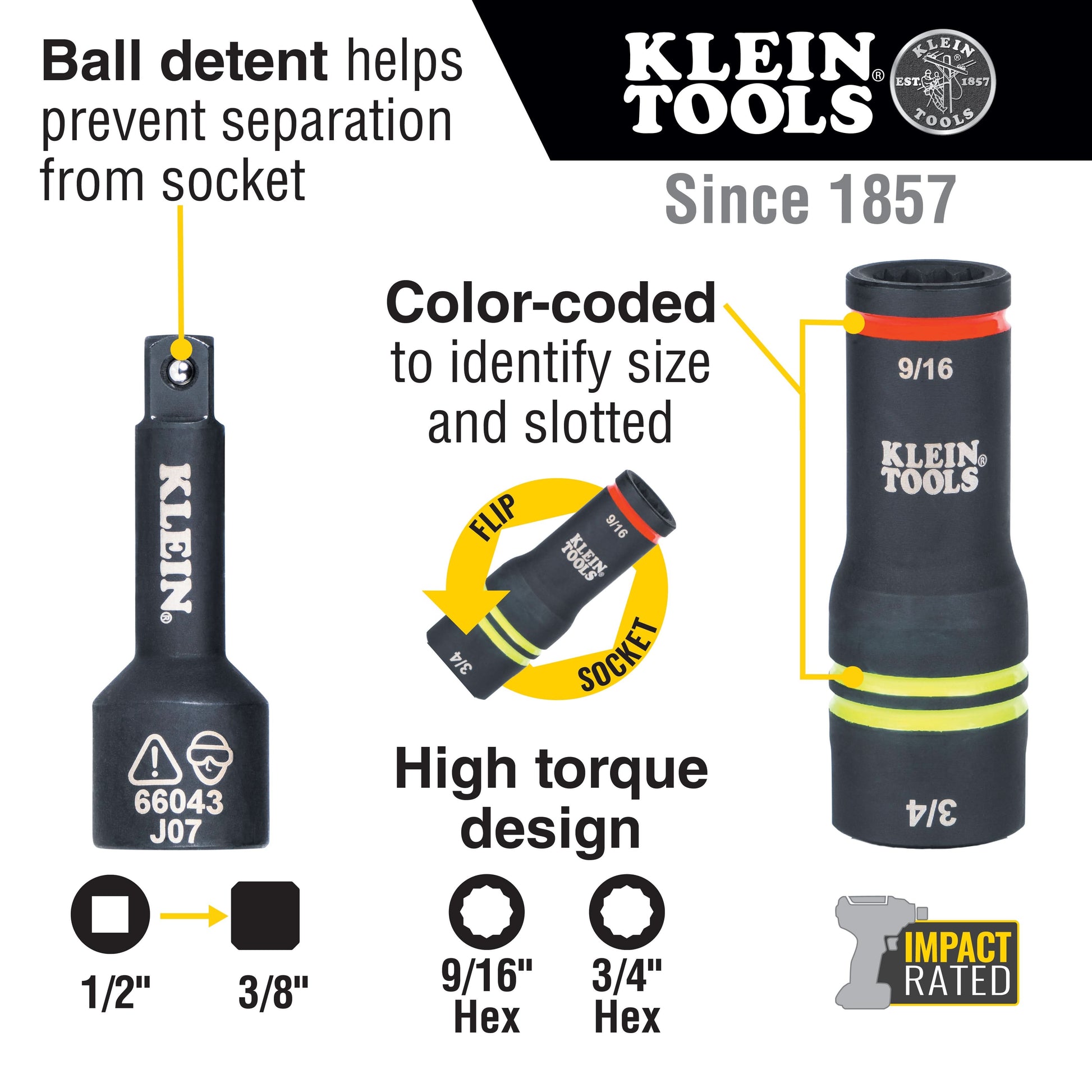 Klein Tools 660KIT3 4-Piece Impact Socket Set
