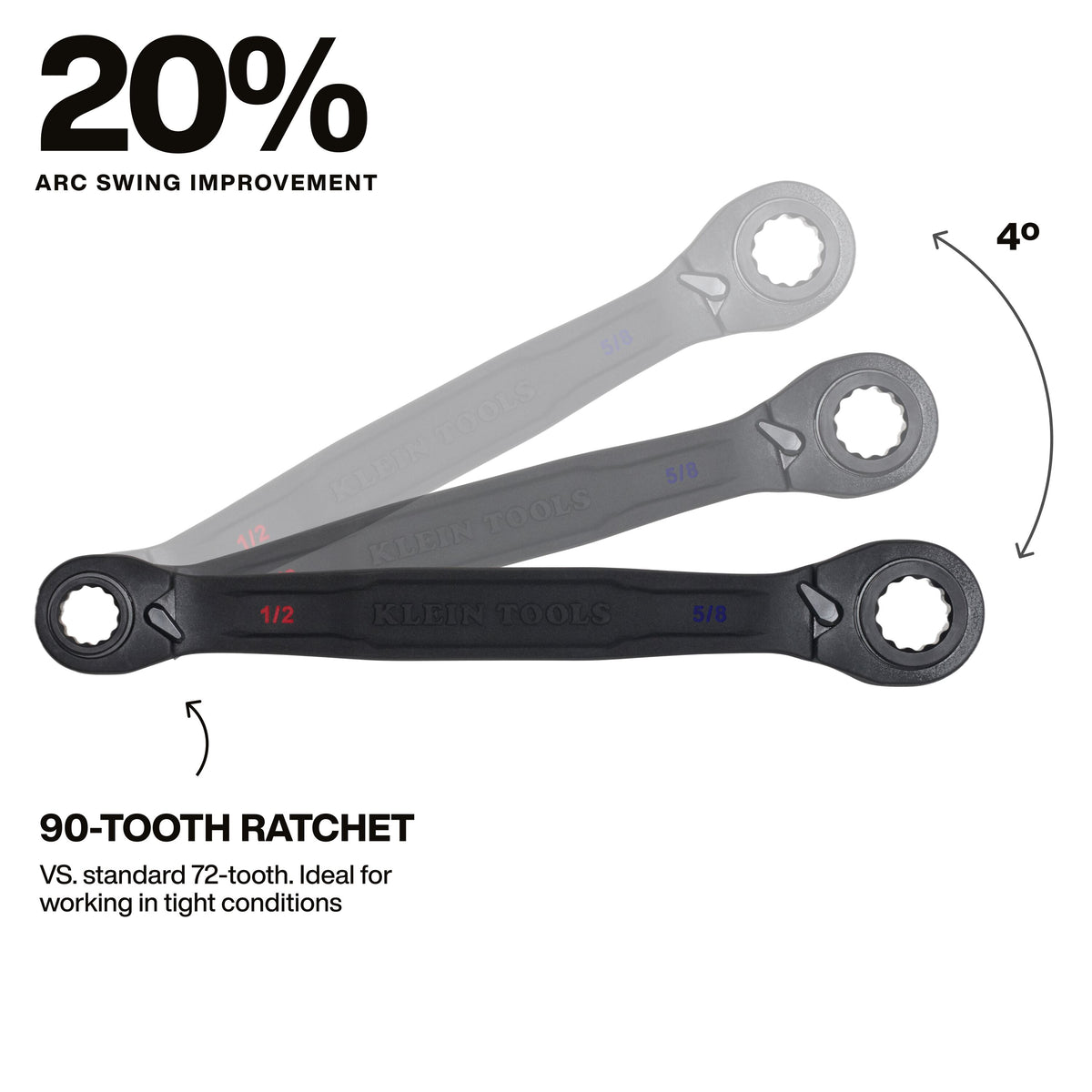 Klein 4-in-1 ratcheting wrench 90-tooth ratchet detail