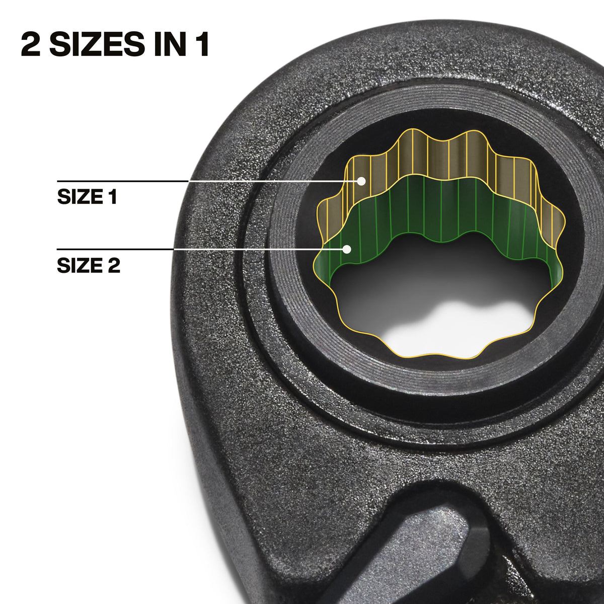 Klein 4-in-1 ratcheting wrench pass-through design detail