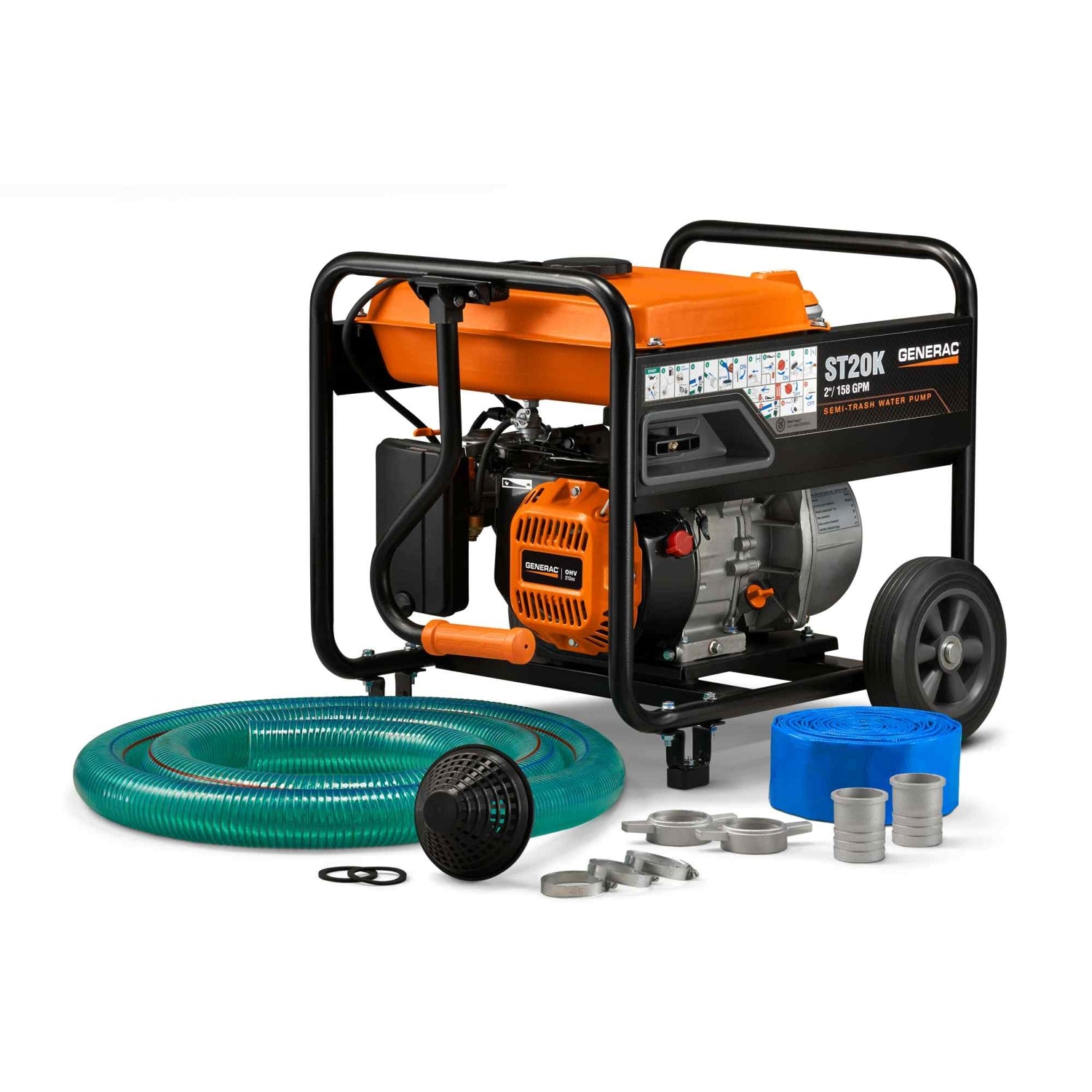 Generac 6822 2-Inch Semi-Trash Water Pump with Hose & Wheel Kit